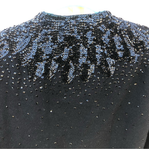 Vintage black sequin cardigan sweater with silky lining - Picture 8 of 12